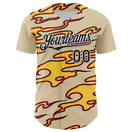 Custom City Cream Black-White 3D Pattern Design Rave Party Flame Authentic Baseball Jersey - Sky-Custom