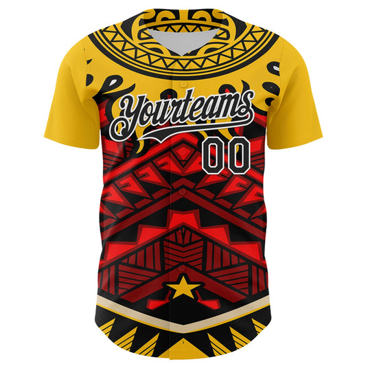 Custom Yellow Black Red-White 3D Pattern Design Rave Party Tribal Authentic Baseball Jersey - Sky-Custom