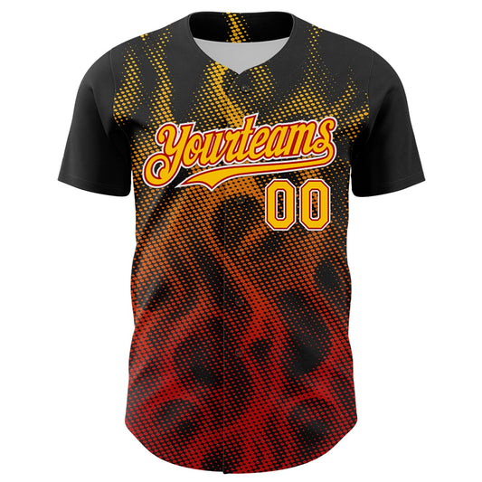 Custom Black Yellow Red-White 3D Pattern Design Rave Party Flame Authentic Baseball Jersey - Sky-Custom