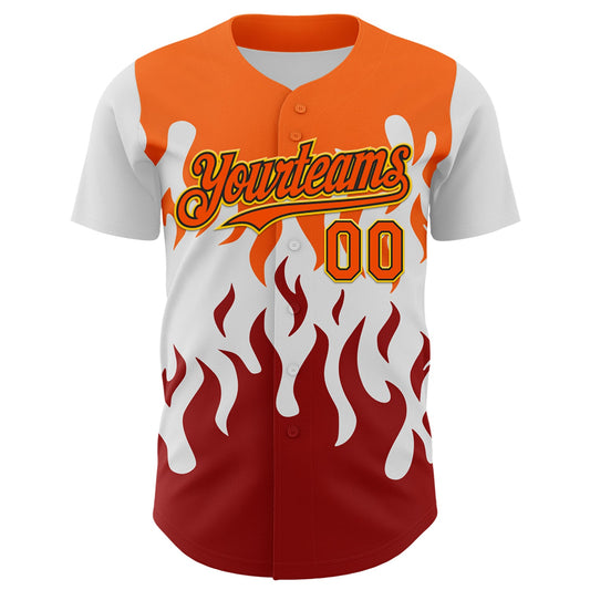 Custom White Orange Red Black-Yellow 3D Pattern Design Rave Party Flame Authentic Baseball Jersey - Sky-Custom