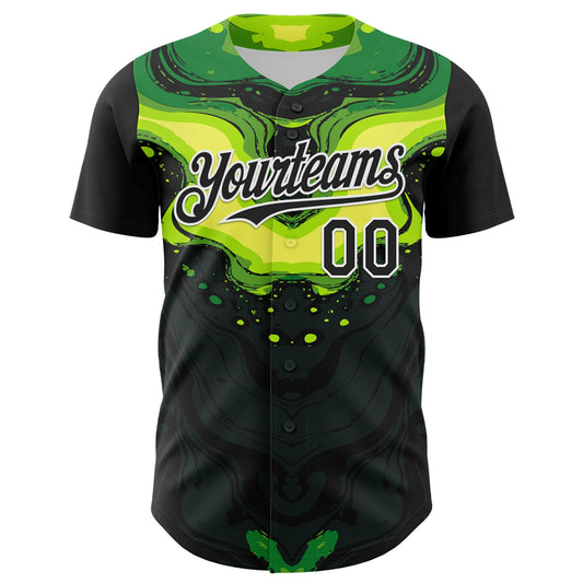 Custom Black Green-White 3D Pattern Design Rave Party Poison Liquid Authentic Baseball Jersey - Sky-Custom