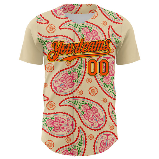 Custom Cream Orange Black-Yellow 3D Pattern Design Rave Party Paisley Bandana Authentic Baseball Jersey - Sky-Custom