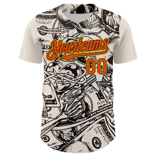Custom White Orange Black-Yellow 3D Pattern Design Rave Party Vintage Cash Money Authentic Baseball Jersey - Sky-Custom