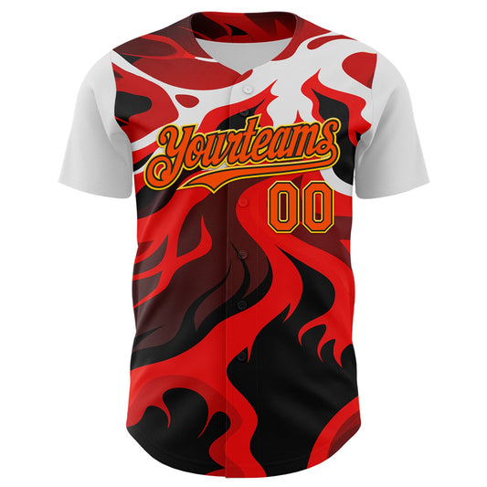 Custom White Orange Black-Yellow 3D Pattern Design Rave Party Flame Lava Authentic Baseball Jersey - Sky-Custom