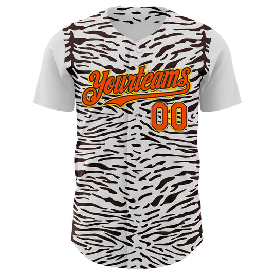 Custom White Orange Black-Yellow 3D Pattern Design Rave Party Animal Zebra Print Authentic Baseball Jersey - Sky-Custom