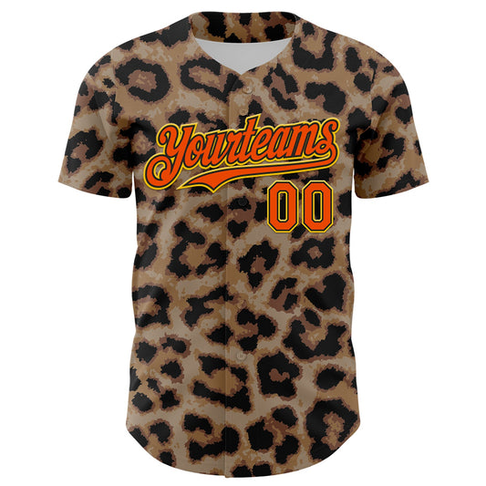 Custom Brown Orange Black-Yellow 3D Pattern Design Rave Party Animal Leopard Print Authentic Baseball Jersey - Sky-Custom