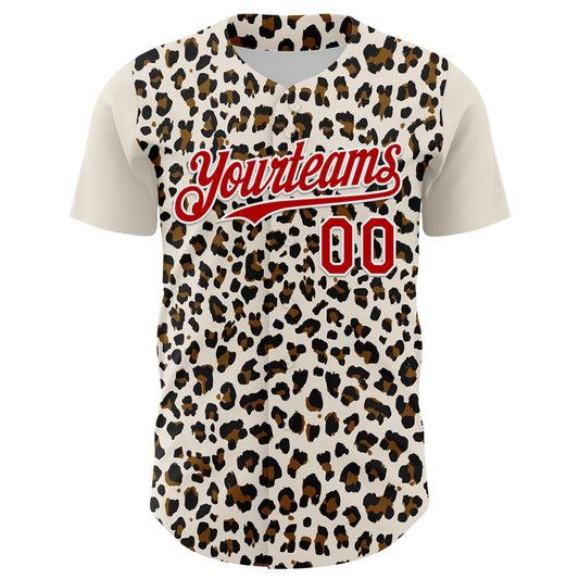Custom Cream Red-White 3D Pattern Design Rave Party Animal Leopard Print Authentic Baseball Jersey - Sky-Custom