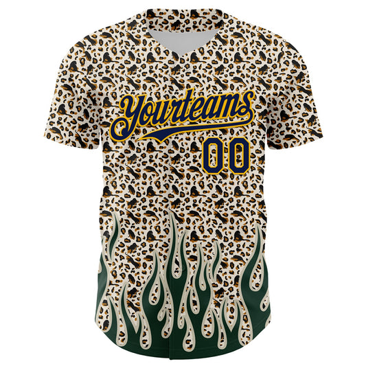 Custom Cream Navy-Gold 3D Pattern Design Rave Party Animal Leopard Print Authentic Baseball Jersey - Sky-Custom