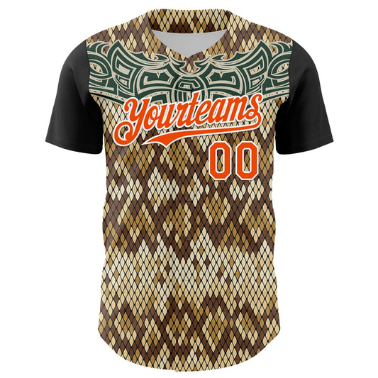 Custom Black Orange-White 3D Pattern Design Rave Party Animal Snake Python Print Authentic Baseball Jersey - Sky-Custom
