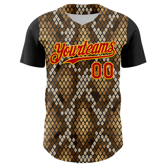 Custom Black Red-Gold 3D Pattern Design Rave Party Animal Snake Python Print Authentic Baseball Jersey - Sky-Custom