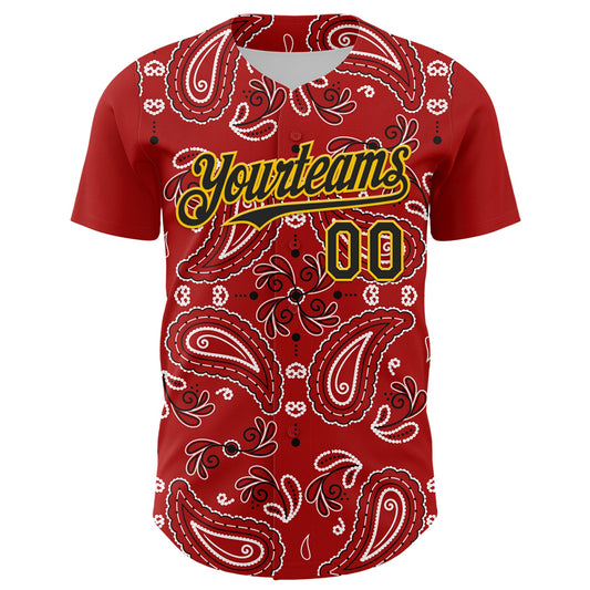 Custom Red Black-Gold 3D Pattern Design Rave Party Paisley Bandana Authentic Baseball Jersey - Sky-Custom