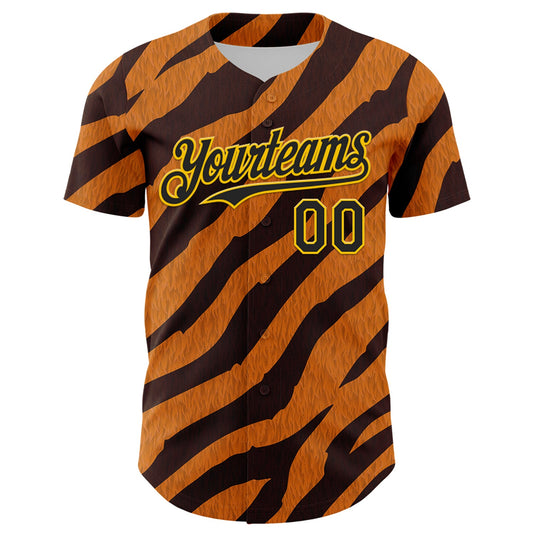 Custom Orange Black-Gold 3D Pattern Design Rave Party Tiger Print Authentic Baseball Jersey - Sky-Custom