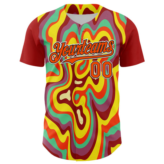 Custom Red Orange Black-White 3D Pattern Design Rave Party Marble Lava Authentic Baseball Jersey - Sky-Custom