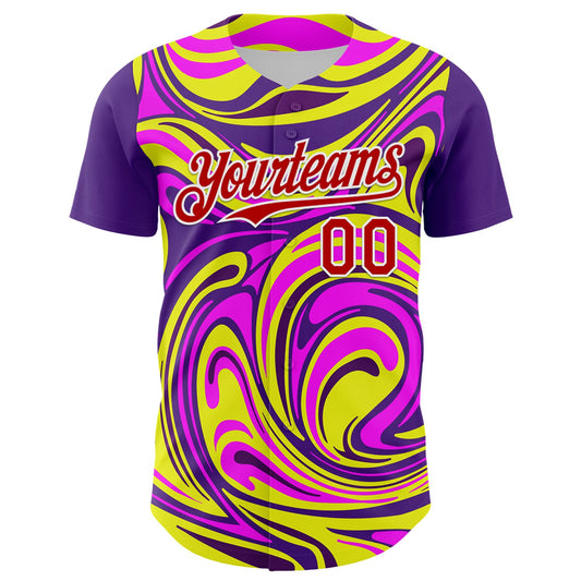 Custom Purple Red-White 3D Pattern Design Rave Party Marble Lava Authentic Baseball Jersey - Sky-Custom
