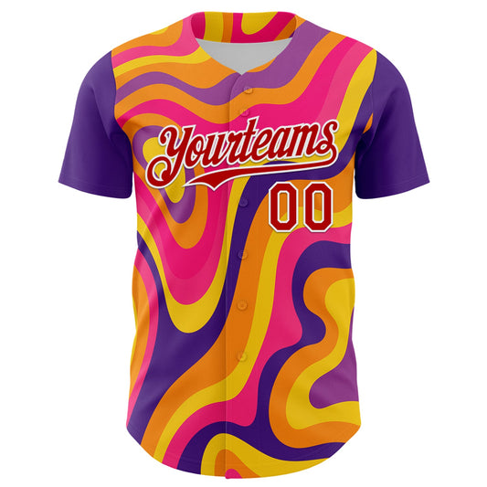 Custom Purple Red-White 3D Pattern Design Rave Party Marble Lava Authentic Baseball Jersey - Sky-Custom