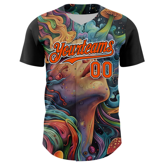 Custom Green Orange Black-White 3D Pattern Design Rave Party Trippy Magic Mushroom Authentic Baseball Jersey - Sky-Custom