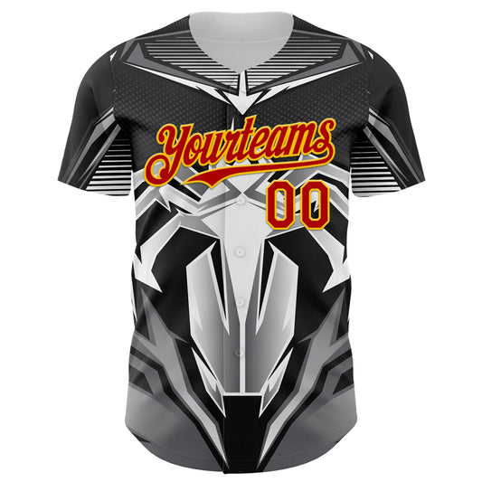Custom Black Red-Yellow 3D Pattern Design Burner Costumes Mecha Authentic Baseball Jersey - Sky-Custom
