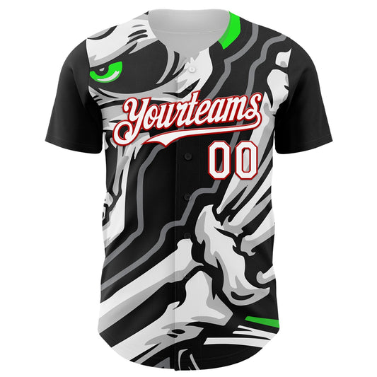 Custom Black White-Red 3D Pattern Design Burner Costumes Skull Authentic Baseball Jersey - Sky-Custom