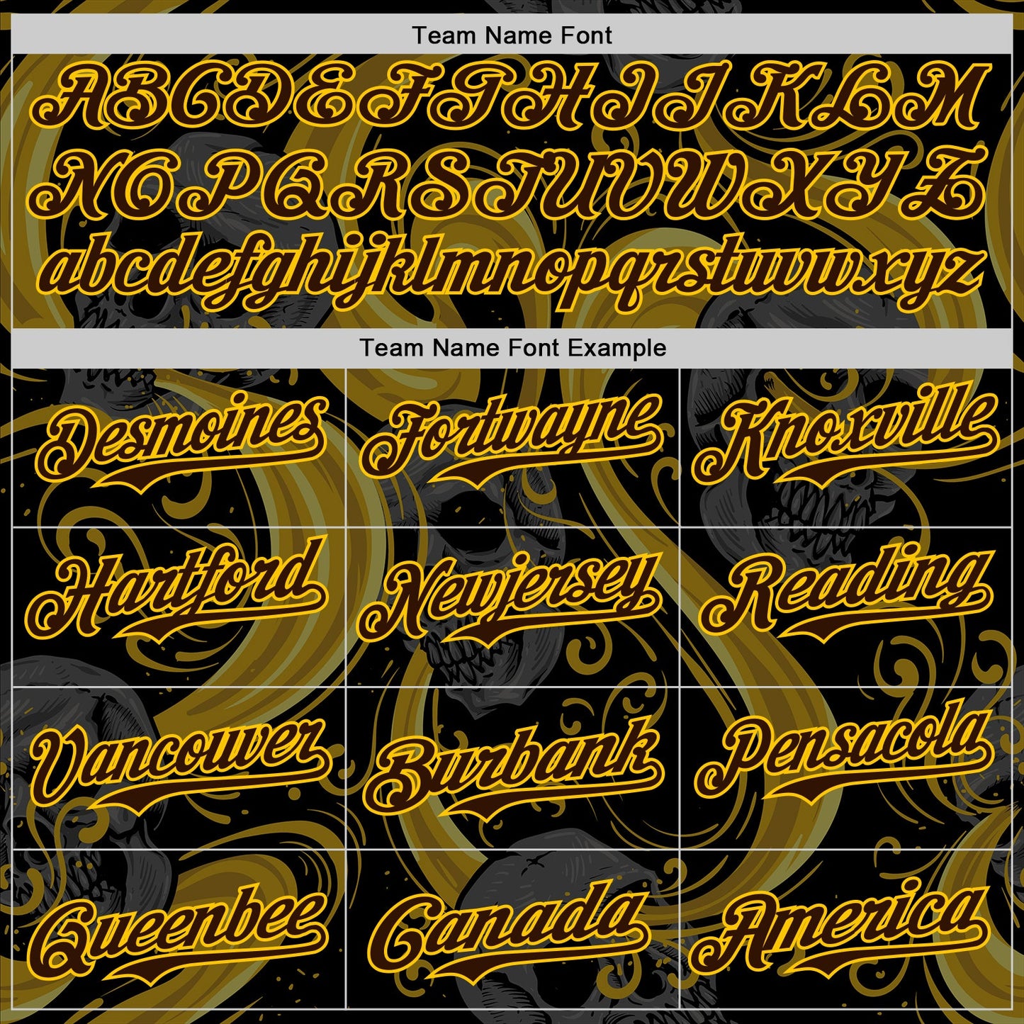Custom Black Brown Yellow-White 3D Pattern Design Burner Costumes Skull Authentic Baseball Jersey - Sky-Custom