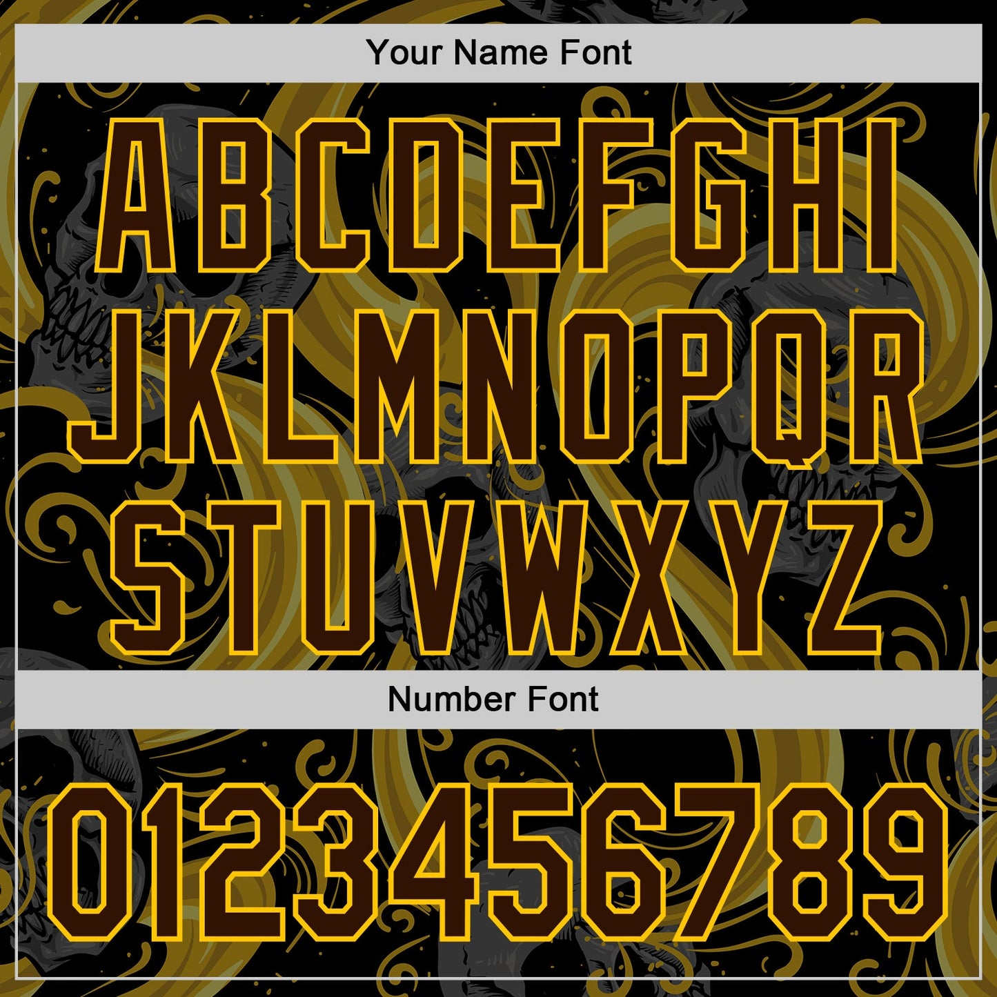 Custom Black Brown Yellow-White 3D Pattern Design Burner Costumes Skull Authentic Baseball Jersey - Sky-Custom