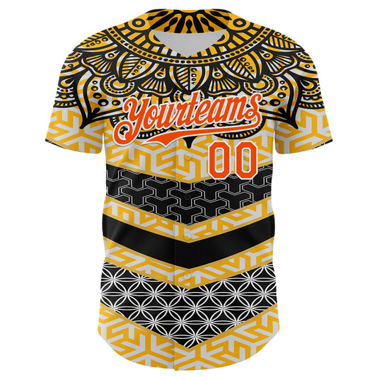 Custom Yellow Orange Black-White 3D Pattern Design Burner Costumes Tribal Authentic Baseball Jersey - Sky-Custom