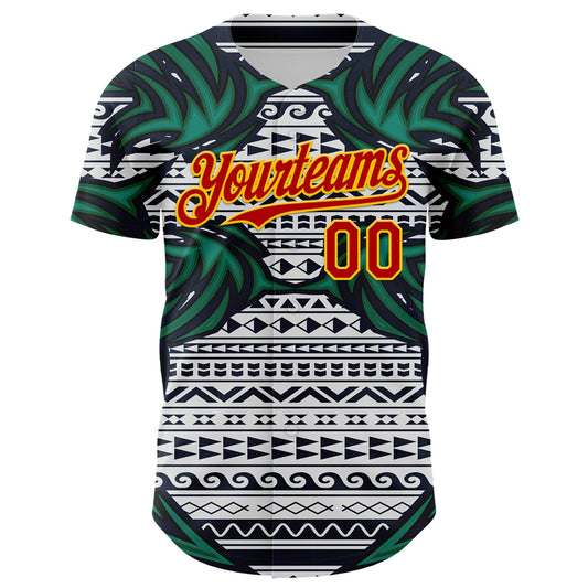 Custom White Red Blue Green-Yellow 3D Pattern Design Burner Costumes Tribal Authentic Baseball Jersey - Sky-Custom