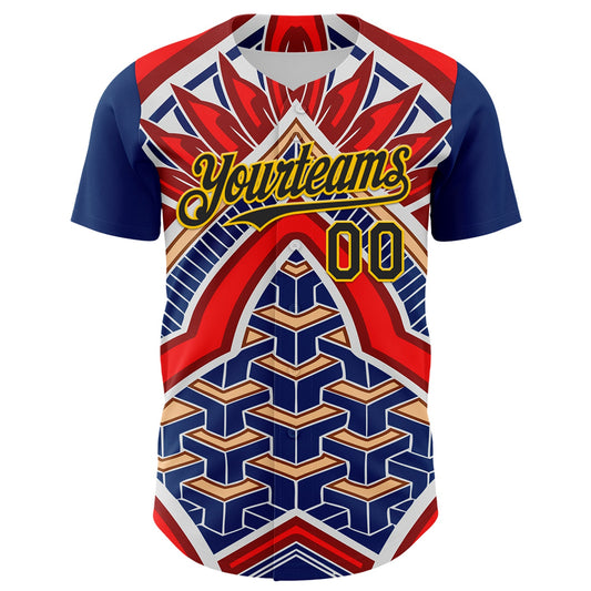 Custom Blue Black Red-Yellow 3D Pattern Design Burner Costumes Tribal Authentic Baseball Jersey - Sky-Custom