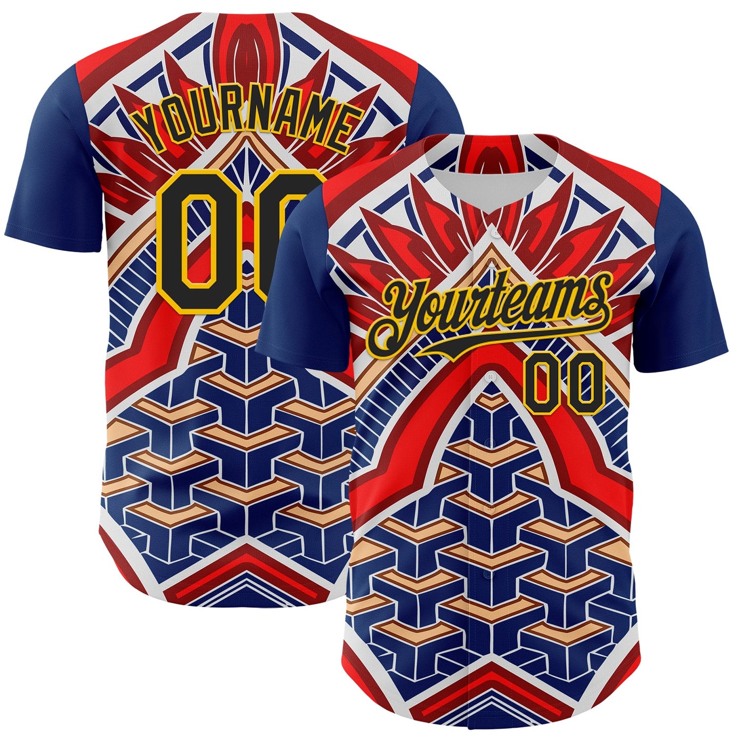 Custom Blue Black Red-Yellow 3D Pattern Design Burner Costumes Tribal Authentic Baseball Jersey - Sky-Custom