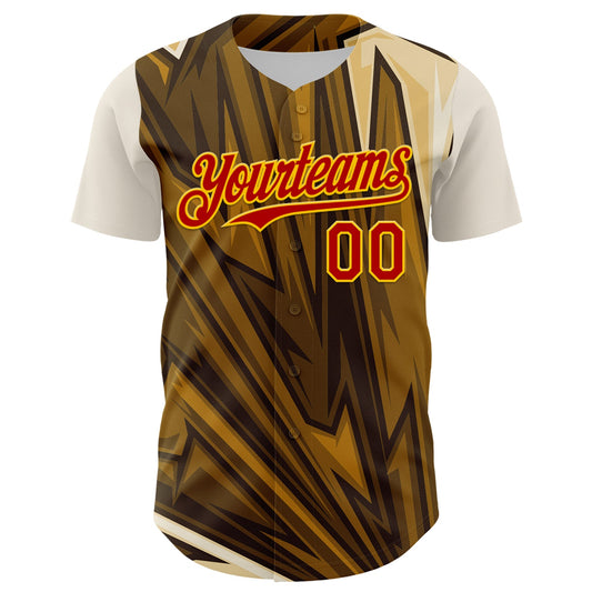 Custom Brown Red-Yellow 3D Pattern Design Burner Costumes Desert Authentic Baseball Jersey - Sky-Custom