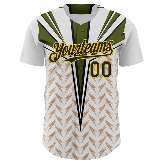 Custom White Black-Yellow 3D Pattern Design Burner Costumes Lightning Authentic Baseball Jersey - Sky-Custom