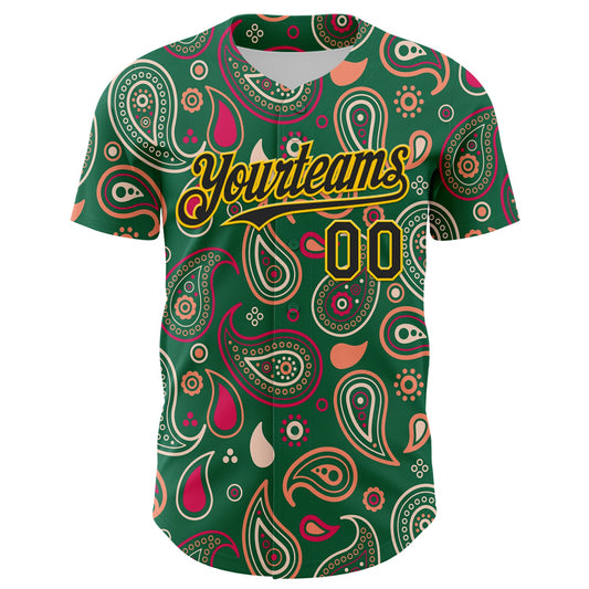 Custom Kelly Green Black-Yellow 3D Pattern Design Burner Costumes Paisley Bandana Authentic Baseball Jersey - Sky-Custom