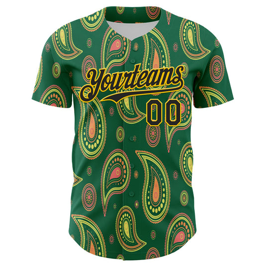 Custom Kelly Green Black-Yellow 3D Pattern Design Burner Costumes Paisley Bandana Authentic Baseball Jersey - Sky-Custom