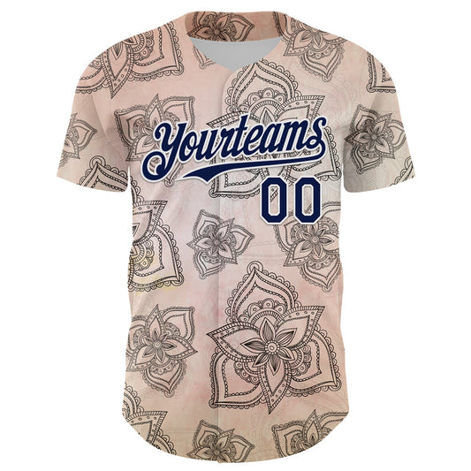 Custom Cream Navy-White 3D Pattern Design Burner Costumes Paisley Bandana Authentic Baseball Jersey - Sky-Custom
