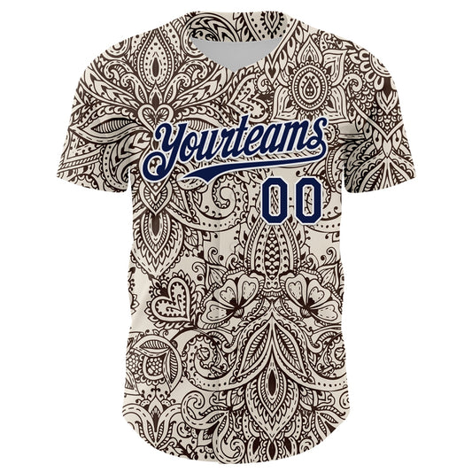 Custom Cream Navy-White 3D Pattern Design Burner Costumes Paisley Bandana Authentic Baseball Jersey - Sky-Custom