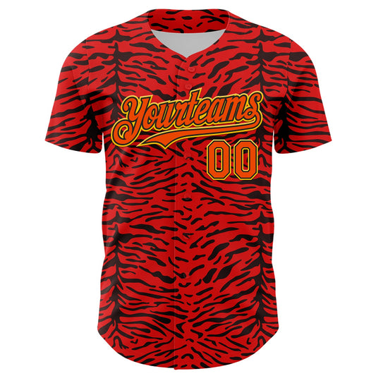 Custom Red Orange Black-Yellow 3D Pattern Design Burner Costumes Animal Tiger Print Authentic Baseball Jersey - Sky-Custom