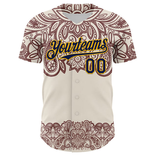Custom Cream Navy Red-Yellow 3D Pattern Design Burner Costumes Paisley Bandana Authentic Baseball Jersey - Sky-Custom
