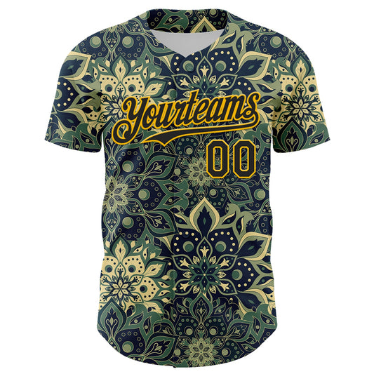 Custom Green Black-Yellow 3D Pattern Design Burner Costumes Paisley Bandana Authentic Baseball Jersey - Sky-Custom