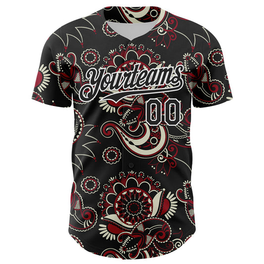 Custom Black White 3D Pattern Design Burner Costumes Paisley Bandana Authentic Baseball Jersey - Sky-Custom