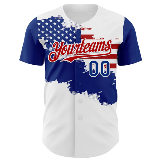 Custom White Royal-Red 3D American Flag Authentic Baseball Jersey - Sky-Custom