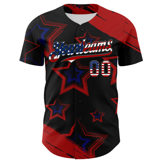 Custom Red USA Flag Black-Royal 3D America-Inspired Authentic Baseball Jersey - Sky-Custom
