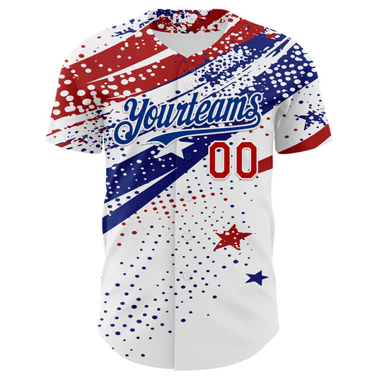 Custom White Red-Royal 3D American Flag America-Inspired Authentic Baseball Jersey - Sky-Custom