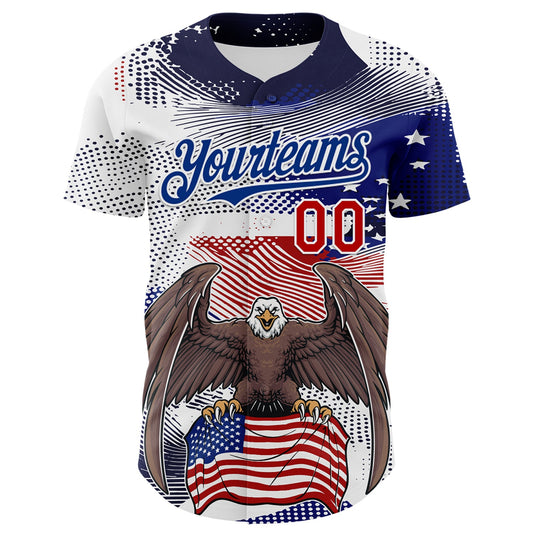 Custom White Red-Royal 3D American Flag National Symbols Bald Eagle Authentic Baseball Jersey - Sky-Custom
