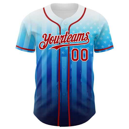 Custom White Red-Blue 3D American Flag Authentic Baseball Jersey - Sky-Custom