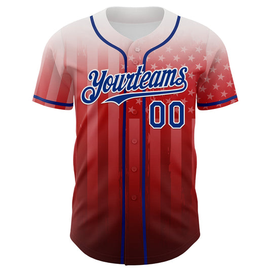 Custom White Royal-Red 3D American Flag Authentic Baseball Jersey - Sky-Custom