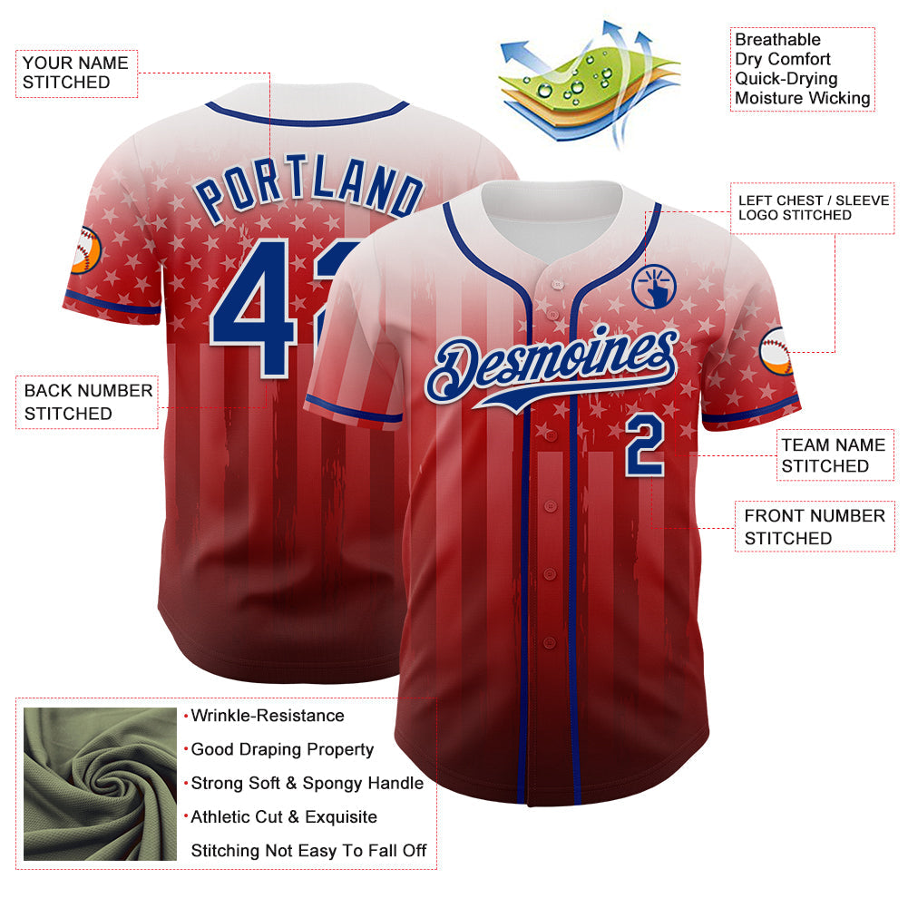 Custom White Royal-Red 3D American Flag Authentic Baseball Jersey - Sky-Custom