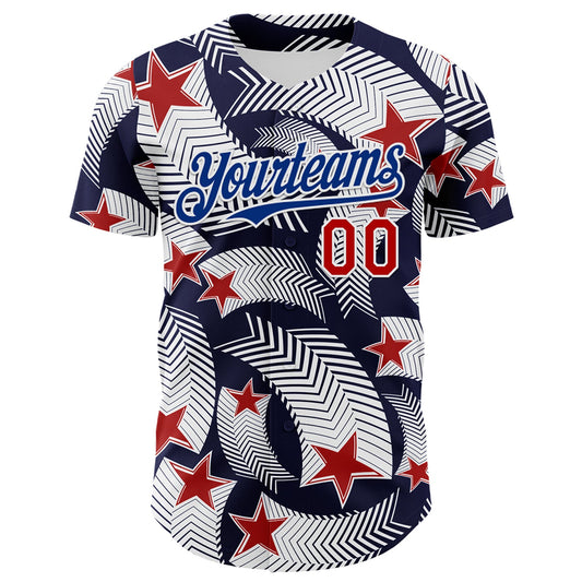 Custom White Red Navy-Royal 3D American Flag America-Inspired Authentic Baseball Jersey - Sky-Custom