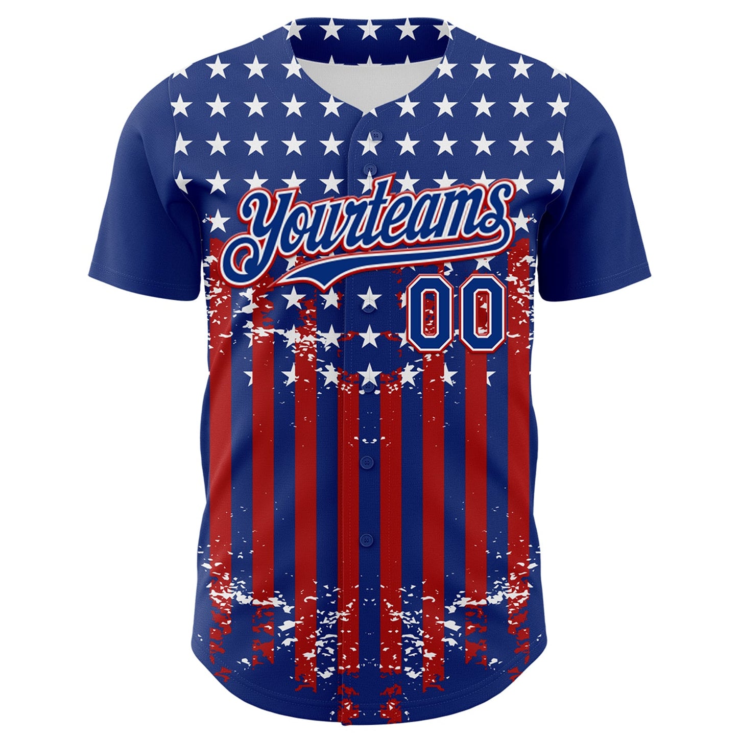 Custom Royal Red-White 3D Retro American Flag Authentic Baseball Jersey - Sky-Custom