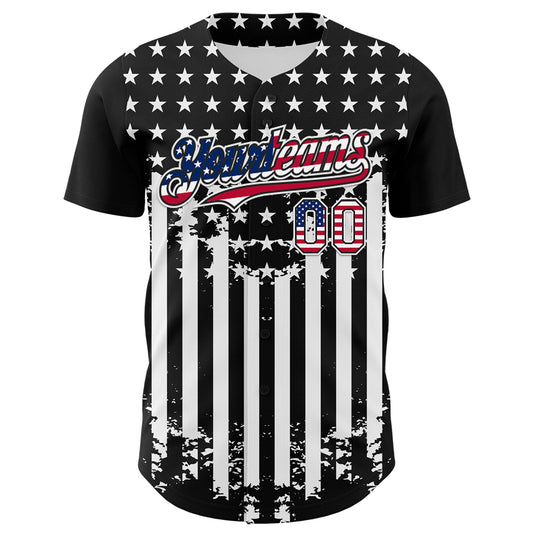 Custom Black USA Flag-White 3D Retro American Flag Authentic Baseball Jersey - Sky-Custom
