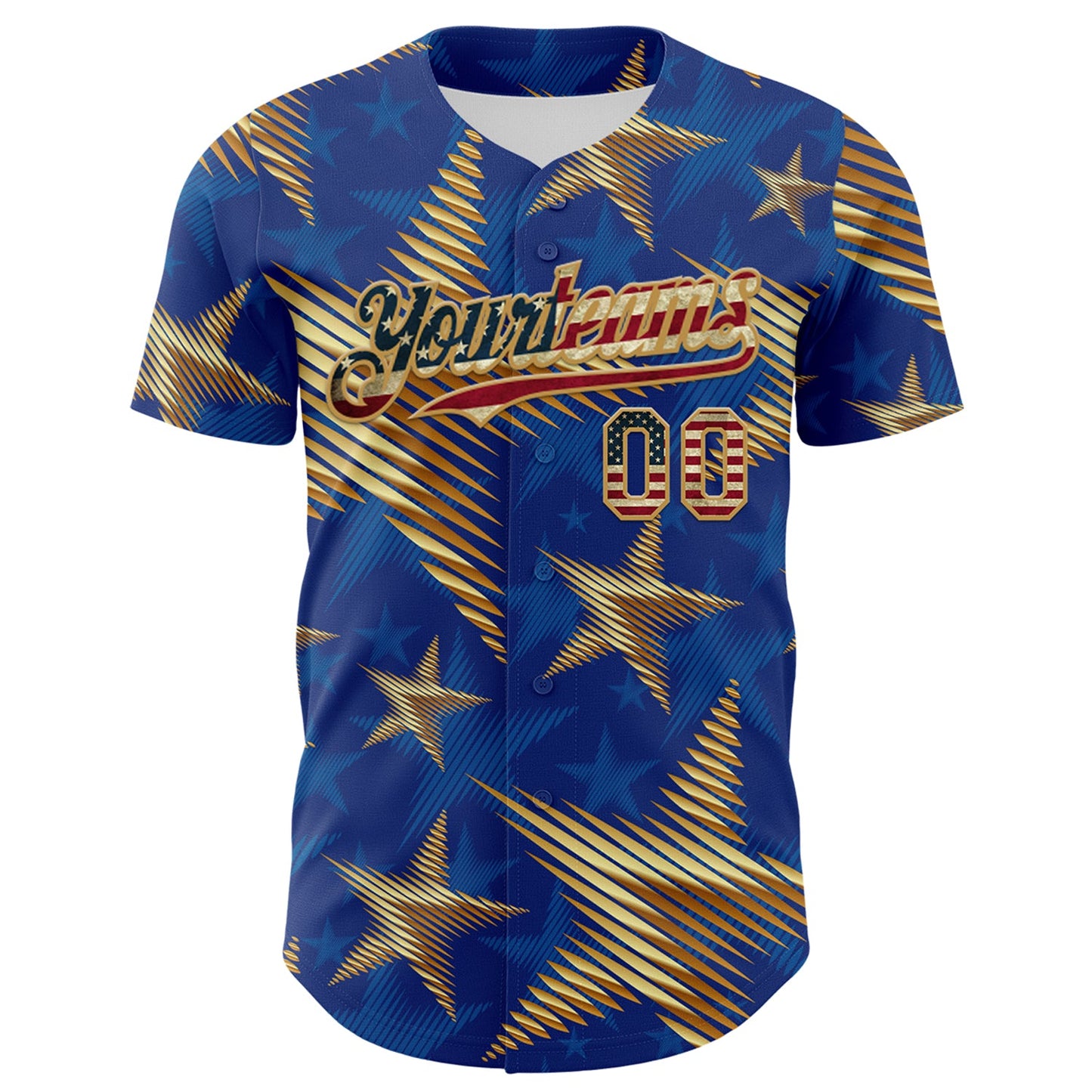Custom Royal Vintage USA Flag Old Gold-Red 3D American Flag America-Inspired Stars Authentic Baseball Jersey - Sky-Custom