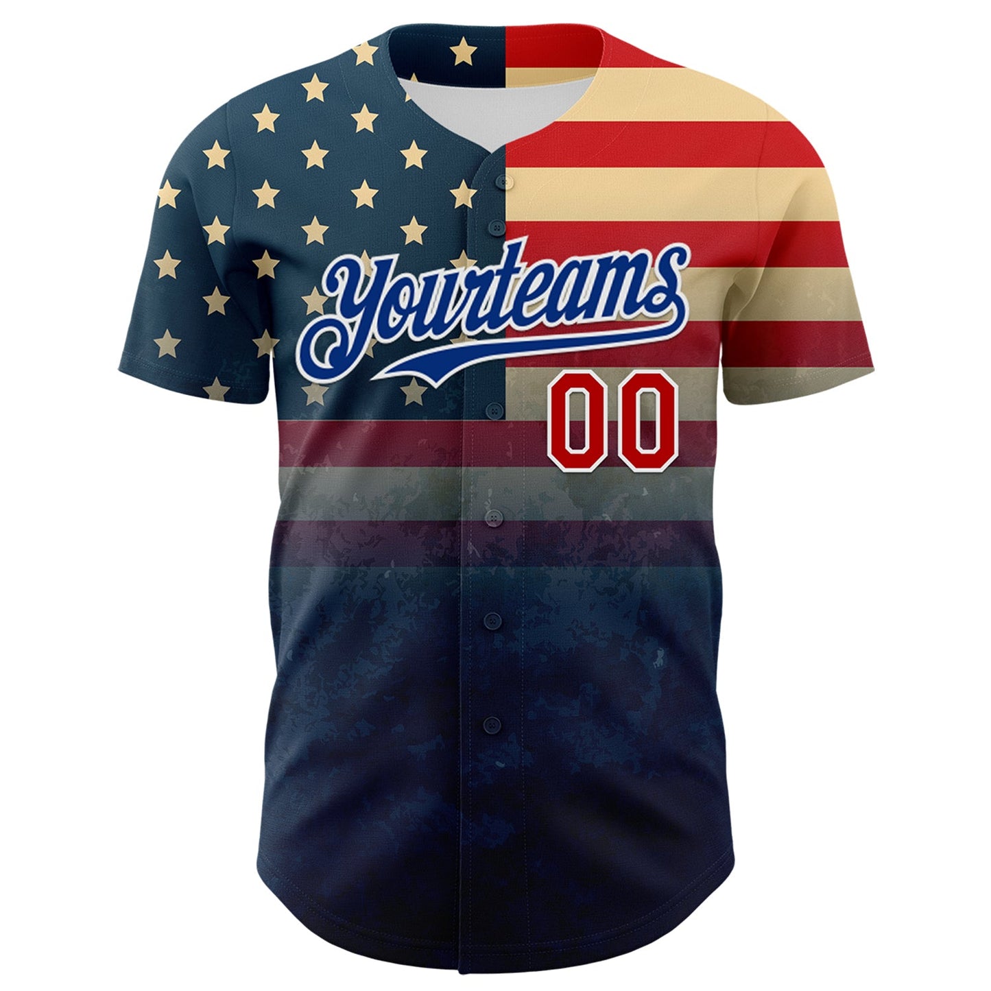 Custom Navy Red Royal-White 3D Gradient Retro American Flag Authentic Baseball Jersey - Sky-Custom